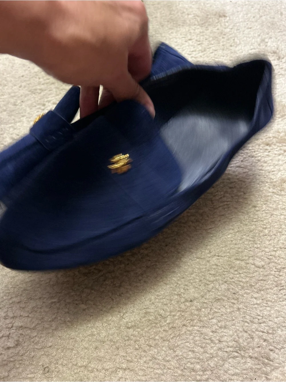 TORY BURCH suede logo loafers.